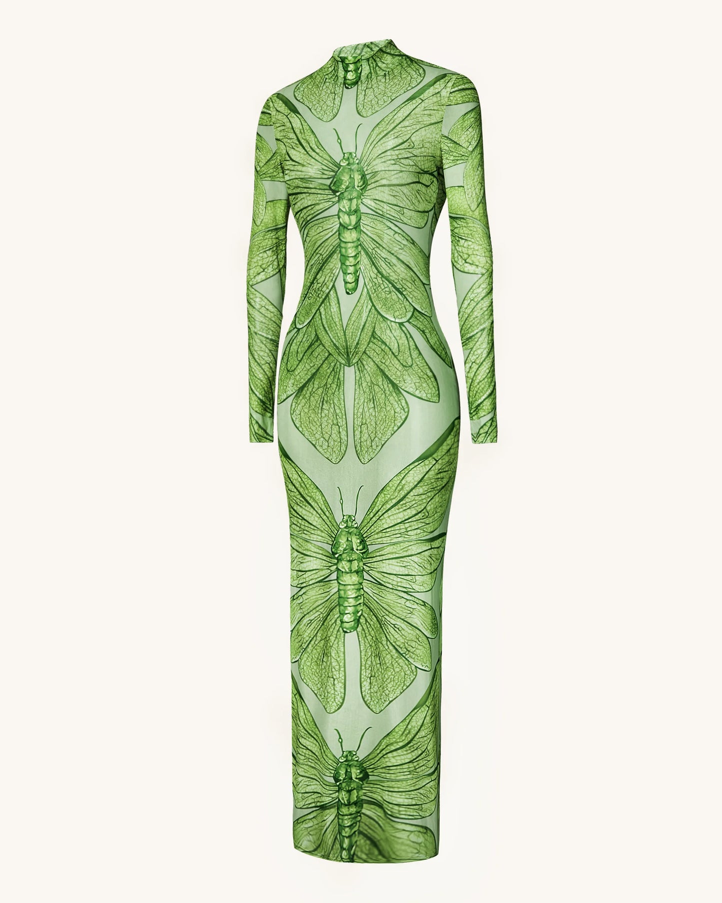 JW Pei Emerald Dragonfly Sheer Mesh Gown