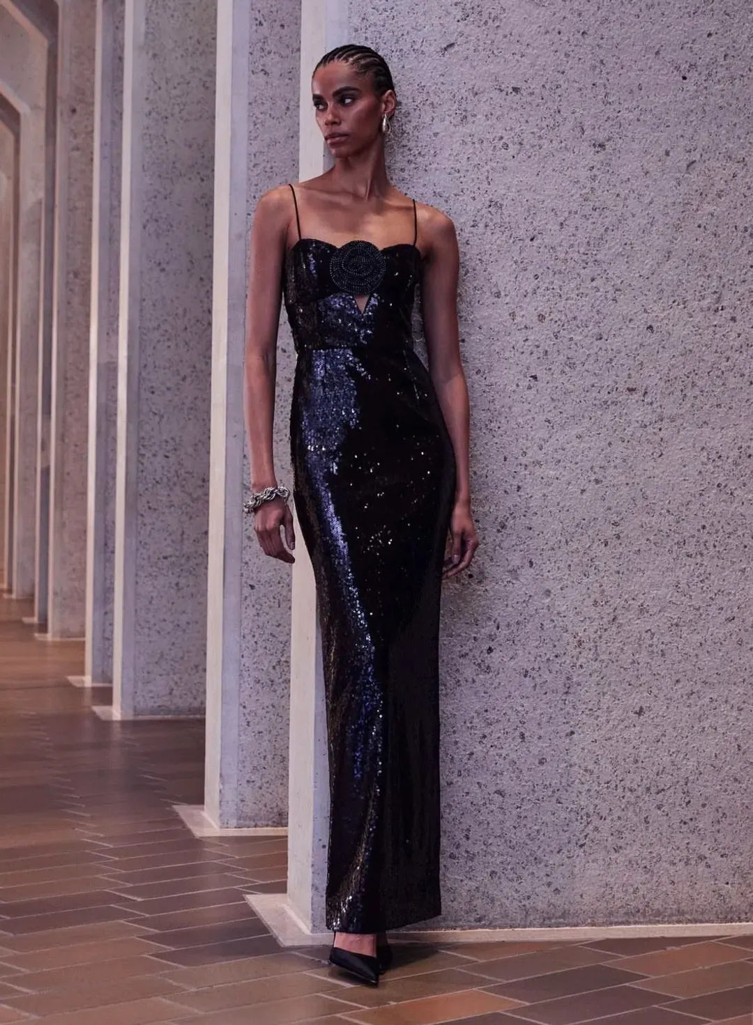 Rebecca Vallance Black Sequin Gown